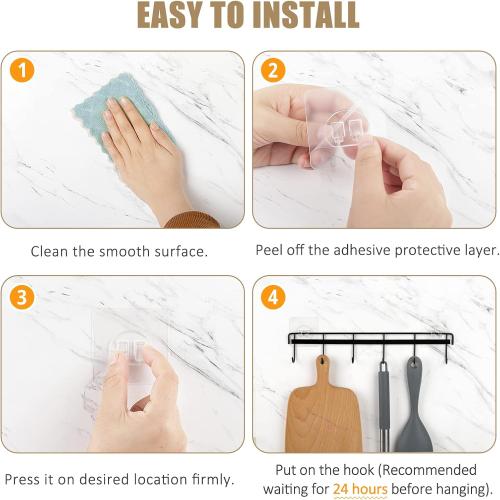 Kitchen Utensil Hanger, Adhesive Utensil Holder Wall Mount Kitchen Rack Rail with 12 Hooks, Space Saving and No Drilling, Black, 2 Pcs