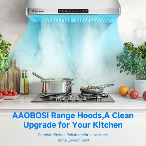 AAOBOSI 30 Inch Under Cabinet Range Hood, 800 CFM Stainless Steel Kitchen Vent Hood with Gesture Sensing, Touch Control, 3-Speed Exhaust Fan, LED Lights, Ducted Range Hood‼️light dirt and good condition‼️