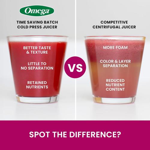 Omega Cold Press Juicer – Slow Masticating Hands Free Juicer Machine for Vegetables and Fruits with Wide Mouth Hopper for Whole Recipe Batch Juicing, Time Saving Series, Easy to Clean, 150-Watt Motor