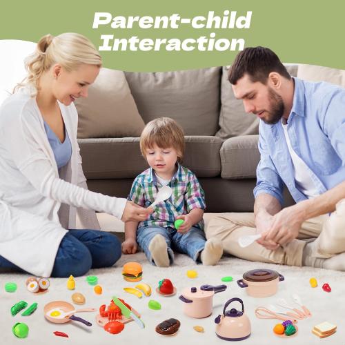 CUTE STONE 51-Piece Mini Play Kitchen Accessories for Kids, Pretend Cooking Playset with Pots, Pans, Utensils, Cutting Fun Fruits & Veggies, Learning Gift for Toddlers, Girls & Boys