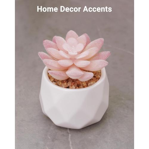 VIVERIE Mini Succulents Plants Artificial in Pots-Rose Pink, Christmas Small Fake Succulents Plants for Home Decor Indoor for Women, White Ceramic Faux Succulents, Set of 1, Gifts for Mom