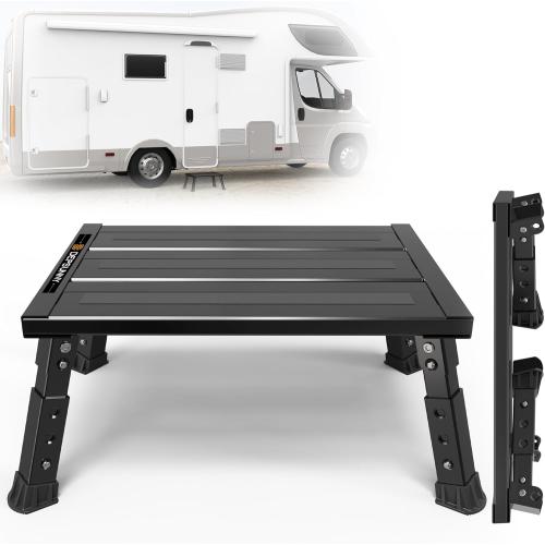 Adjustable RV Step Stool, 3-Step Height Adjustment, Foldable Legs, Wide Anti-Slip Surface,Supports Up to 1,000 lb, Premium Aluminum Construction Easy to Carry