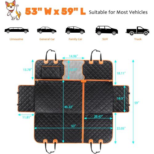 URPOWER 6-in-1 Dog Car Seat Cover for Back Seat, Waterproof Dog Car Hammock with Mesh Window, Non-Slip Pet Backseat Protector for Cars, Trucks and SUVs