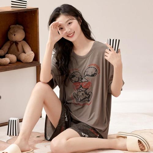Cute Casual Women Large Girls Kawaii Short Sleeve And Shorts Pajama Set With Chest Pads Home Comfort Fashion Pj Sleep