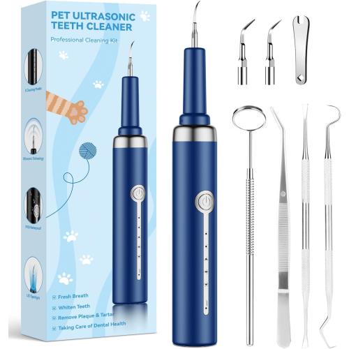 Pet Ultrasonic Tooth Cleaner Dental Tools Cleaning Kit for Teeth Stains for Dogs & Cats with 5 Modes,Blue