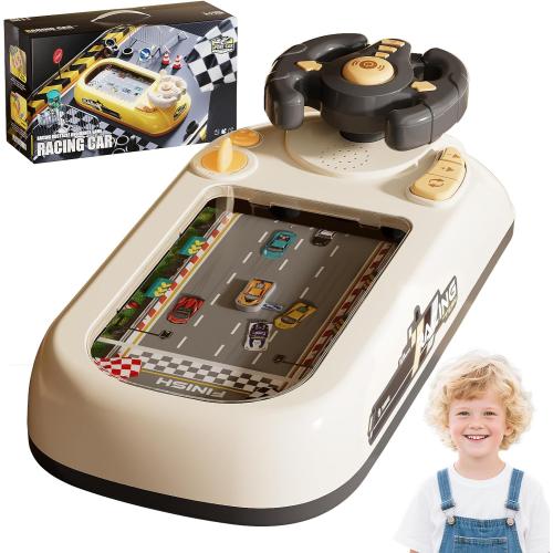 Car Adventure Toy with Steering Wheel,Musical Steering Wheel Toys,Interactive Simulation Driving Toddler Simulated Driving Racing Car for Kids 4-6,for Kids Girls Xmas Birthday Gifts(White)