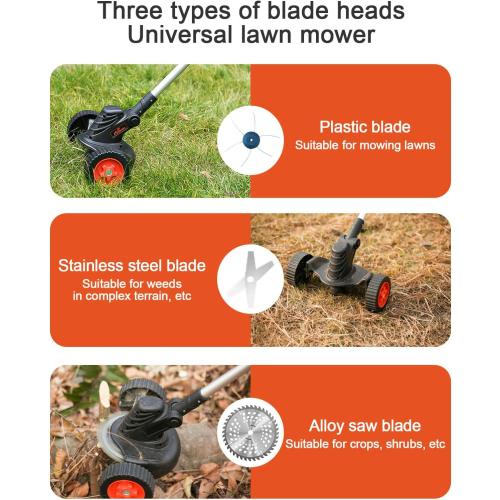 Weed Wacker Eater Cordless Battery Powered Electric Edger Lawn Tool Trimmer String Cordless Whacker Operated Grass Edger Cutter Black-Orange *2 Battery