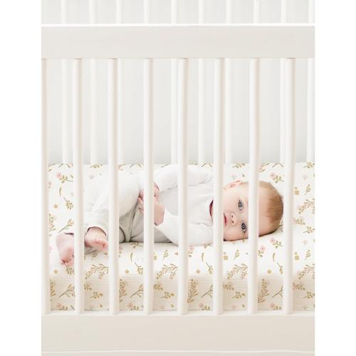Mini Crib Sheets, 100% Soft Cotton Pack and Play Sheets for Pack N Play Mattress, Playard Baby Crib Sheets for Baby Girls (Floral, Pink)
