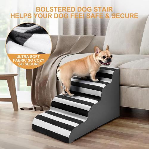 JOEJOY Curved Dog Stairs Ramp for High Beds 19 H, 4-Step Dog Steps for Small Dogs and Cats, Pet Stairs for High Bed Climbing, Non-Slip Balanced Pet Step Indoor, Grey