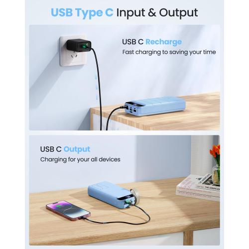 Portable Charger Power Bank 50000mAh Fast Charging 22.5W USB C Battery Pack Charger Portable with 4 Outputs & 3 Inputs High Capacity External Battery Bank for iPhone, Samsung, Sierra Blue