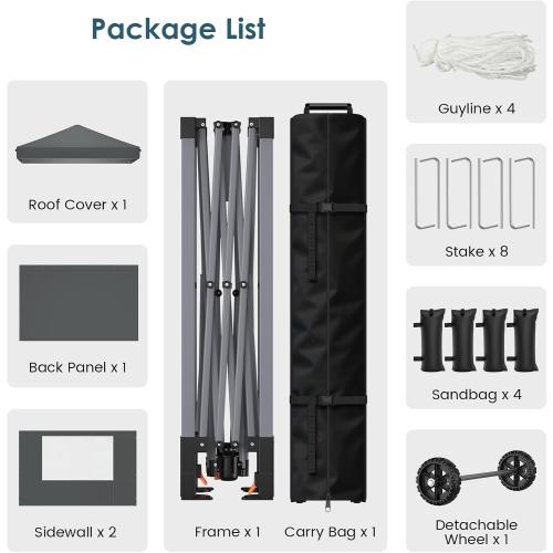 Raynesys Pop Up Canopy Tent with Sidewalls, 10x10ft 10 Person Party Tent One Push Setup, Portable Gazebo Outdoor Sun Shade for Events, Parties, Camping, Commercial, Silver Coated Top, Gray