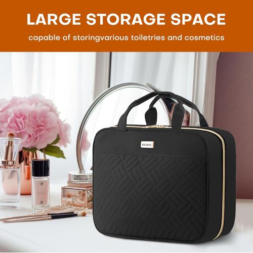 5.8L Travel Toiletry Bag for women - 2.1 GAL Water-resistant Makeup Cosmetic Bag Organizer With Hanging Hook for Travel Accessories Shampoo Full-size Container, Black