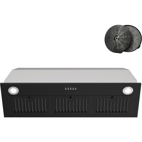 FIREGAS Black Range Hood Insert 36 inch, Built-in Kitchen Hood with 600 CFM, Ducted/Ductless Convertible Vent Hood, Stove Hood with Push Button, Aluminum Filters and Charcoal Filters