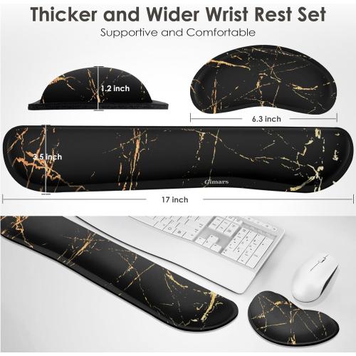 Gimars Upgrade Enlarge Silky Gel Memory Foam Wrist Rest for Computer Keyboard, Mouse, 3 PCS, Ergonomic Keyboard Wrist Rest for Typing Pain Relief, Mousepad Rests Wrist Support for Office Gaming Marble