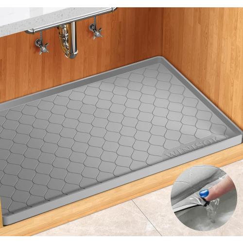 Size 28x22 Color Grey Silicone Under Sink Mat 28 x 22, Kitchen Essentials and Gadgets, Shelf Liner and Cabinet Protector, Home Organizers and Storage, Waterproof Bathroom Tray