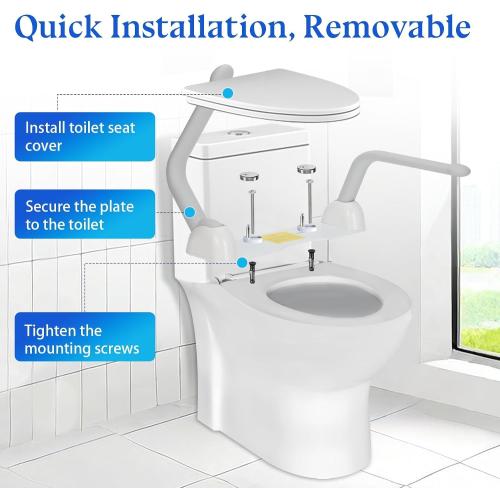 Toilet Safety Rails for Seniors, Adjustable Armrest, Space Saving, Stylish and Durable, Anti Slip and Anti Fall, Suitable for Elderly, Disabled, Pregnant Women with Armrest Toilet Safety Rail