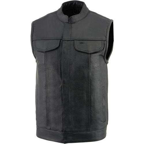Milwaukee Leather LKM3710 Men's Black Club Style Leather Vest with Open Neck