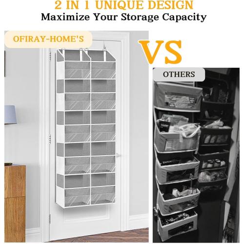 Over The Door Organizer, 5-Tier Extra Large Behind Door Storage with 10 Big Front & 10 Mesh Pockets, 80lb Capacity, Hanging Storage Organizer with Clear Window Kids Toys, Shoes, Diapers,**** Light Grey