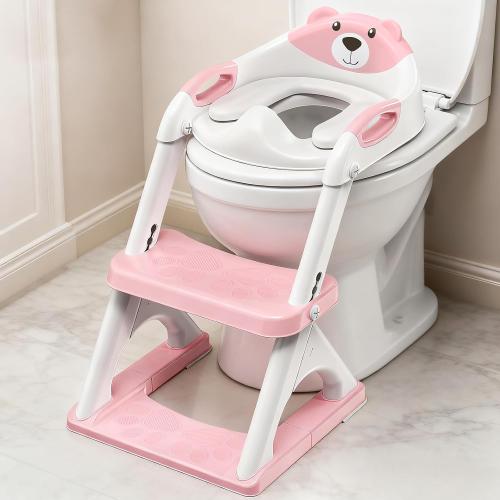 SKYROKU Potty Training Seat for Toddlers – 2-in-1 Adjustable potty ladder with Step Stool, Anti-Slip Cushion, Splash Guard & Extra-Wide Pedals, Supports 200  lbs, Ideal for Boys & Girls (Pink)