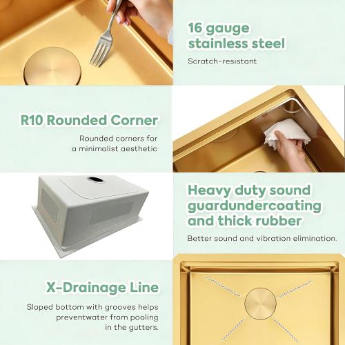 Gold Undermount Kitchen Sink, 16 Gauge T-304 Stainless Steel All In One Workstation Sinks With Full Set Accessories, 30 x 18 x 10 Large and Deep Handmade Single Bowl Kitchen Sinks