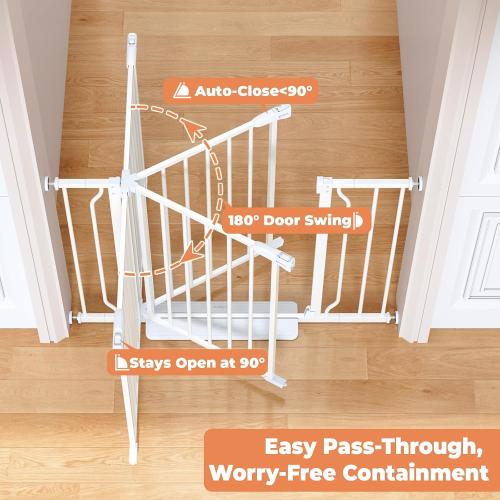 34 Tall Baby Gate No Drilling, Auto Close Dog Gate Indoor, White | for Doorways & Stairs, Pressure Mounted 29-40 Wide Pet Gate, Easy Walk Through Stair Gate for Baby & Pet Stroller Friendly