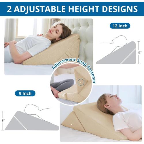 Sasttie Wedge Pillow Headboard, Adjustable Bed Wedge Pillow for After Surgery, Sleeping, Acid Reflux, Neck Pain, Back Pain, and Surgery Recovery, Beige
