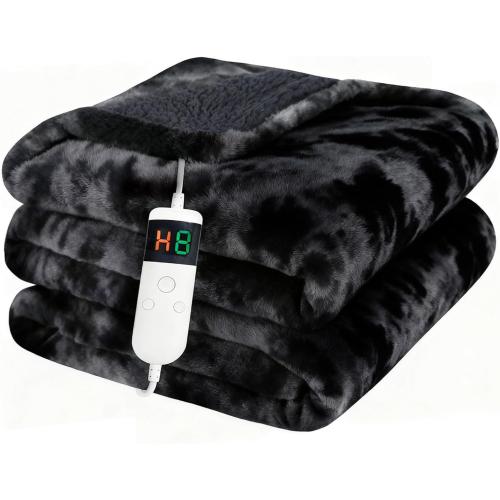 Electric Heated Blanket Throw 50''x60''Size Faux Fur Heating Blanket 10 Heating Settings, 1-8h Timer & Overheat Protection, Machine Washable, Soft Flannel and Sherpa Full Body Warmth