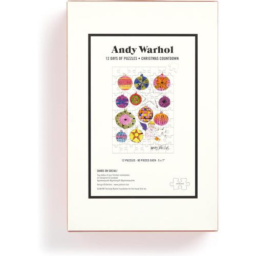 Galison Andy Warhol Christmas Countdown – 12 Days of Puzzles Featuring Iconic Whimsical Warhol 1950s Christmas Paintings Drawings and Prints