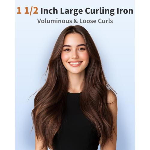 1 1/2 Inch Large Curling Wand for Long Hair, 1.5 Inch Dual Voltage Hair Curling Iron Wand Ceramic Extra Long Barrel,10 Adjustable Temp