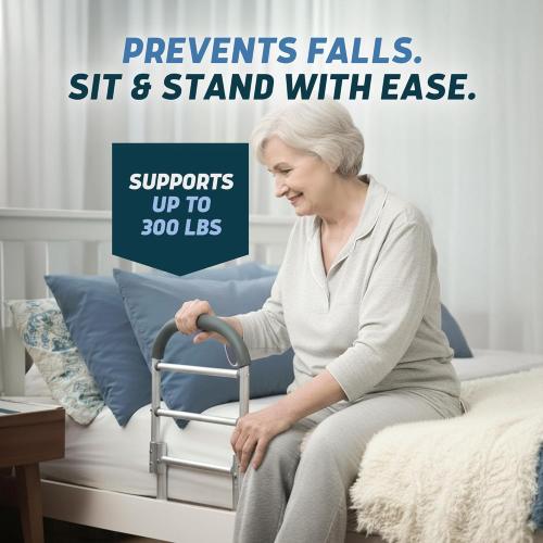 Lunderg Bed Assist Rail for Seniors with Non-Slip Grab Bar - Easy to Install Bed Rails for Elderly Adults Safety & Post-Surgery - Helps Reduce Falls & Support Independence