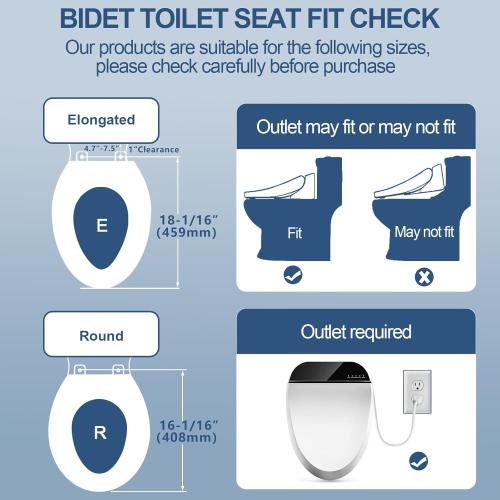 White Combier Bidet Toilet Seat with Heated Warm Water & Nozzle Wash, Auto-Dry, Quiet Close Lid, Wireless Remote - Electric Bidet Seat 102S-B(Elongated)