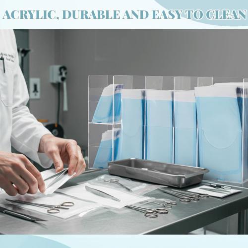 Leinuosen Clear Acrylic Sterilization Pouches Dispenser Rack Organizer Multi-Sized 6 Divided Stations Wall Mount Holder for All Size Sterilization Pouches
