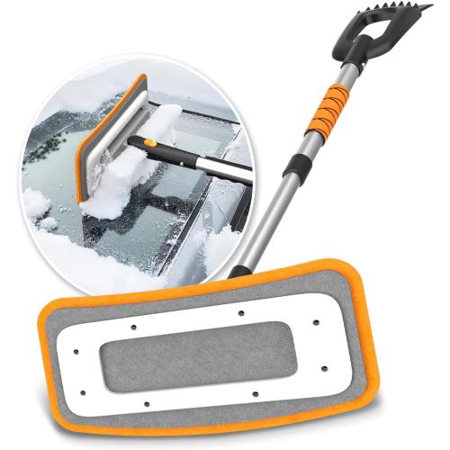 helloleiboo 39.8 Snow Brush for Car Extendable Snow Broom Detachable Ice Scrapers with 12-Inch 180° Pivoting Brush Head for Car Truck SUV (Orange)