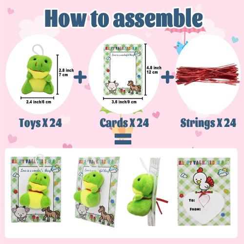 VEALIZUU 24 Packs Valentines Day Cards with Mini Plush Animals Toys, Animals Keychain Charms, Small Stuffed Animal Bulk, Valentines Days Exchange Gifts, School Classroom Exchange Prizes for Kids