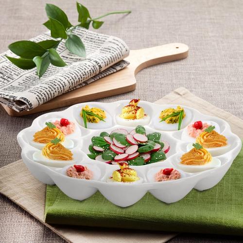 Hedume 2-Pack Ceramic Deviled Egg Platter Tray, 12-Cup Egg Dish, Refrigerator to Countertop Display, Dishwasher, Microwave, Freezer Safe