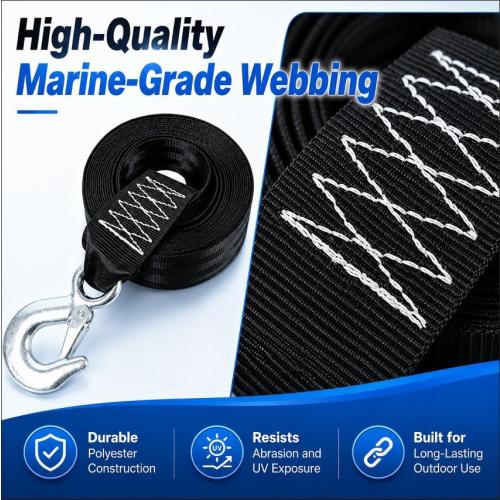 Boat Trailer Winch Strap with Hook 2 x 20', Heavy Duty Tow Straps