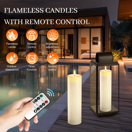 14 x 4 Large Flameless Candles with Remote & Timer, Waterproof Outdoor Battery Operated Candles LED Electric Flickering Flameless Pillar Candle for Patio Porch Lanterns Home Decor Easter, 2 Pack