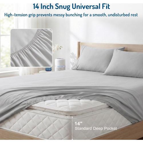 Degrees of Comfort Coolmax® Cooling Bed Sheets Queen Size for Hot Sleepers, Moisture Wicking Sheet Set for Night Sweats, Deep Pocket, Ultra Soft, Cozy for Summer, Light Grey 4 Pieces