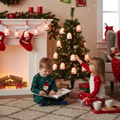 10 Light Santa Head Light Set - 8.5Ft Christmas Santa Claus Decorations String Lights with 10 Santa Claus Decorations Lights, Santa Claus Novelty Fairy Lights for Party Kid's Room Xmas Tree Decor