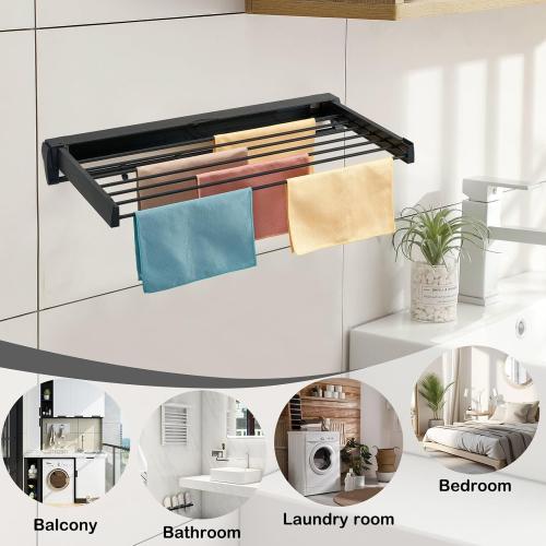 Color Black Wall Mounted Drying Rack, Aluminum Collapsible, 88 lbs Capacity, Foldable Laundry Rack for Drying Clothes