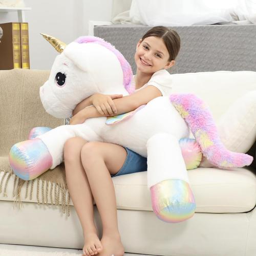 44 Inch Giant Unicorn Stuffed Animal Pillow, Cute Soft Big Unicorn with Rainbow Wings Large Plush Toy, Gifts for Girlfriend Girls Boys Kids Birthday Valentines Christmas