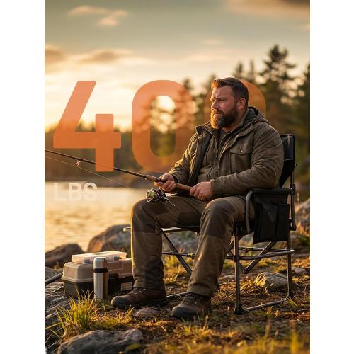 TIMBER RIDGE 400lbs Heavy Duty Camping Chair Portable Directors Chair | Folding Camp Chair with Side Table & Pocket Compact Size for Outdoor, Lawn, Sports and Fishing, Black