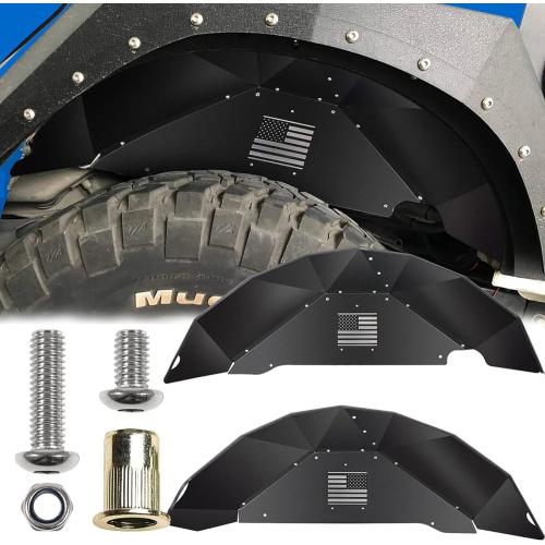 Front and Rear Aluminum Inner Fender Liner Set Compatible with 2007-2018 Wrangler JK JKU, US Flag Pattern, Great Fitting&Easy to Install, JK Accessories, Black 4PCS