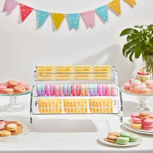 Yopay 3 Tier Acrylic Cracker Trays for Serving, Clear Macaron Display Tray, 11 Inch Biscuit Cracker Holder Stand for Wedding Home Party Events