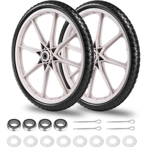 20 Flat Free Tire and Wheel with 3/4 & 5/8 Bearing, Replacement Wheels for Rubbermaid Wheelbarrow,Lawn Carts, Big Wheel Utility Carts and Garden Yard Cart, 2 Pcs Grey