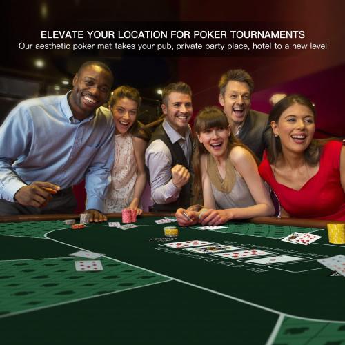 YUZPKRSI 70 x 35 Inch Poker Mat, 8 Players Texas Hold'em Poker Rubber Mat Poker Topper for Tables, Folding Portable Poker Table Top Layout w/Carrying Bag for Poker Games, Blackjack, Casino