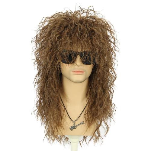 VGbeaty 70s 80s Rocker Mullet Wig - Long Wave Light Brown Adult Men's Wig for Halloween, Cosplay & Anime