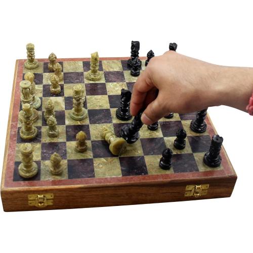 Marble Stone Art Unique India Chess Pieces and Board Games Set 8 X 8 Inches - Indian Handmade Unique Gifts