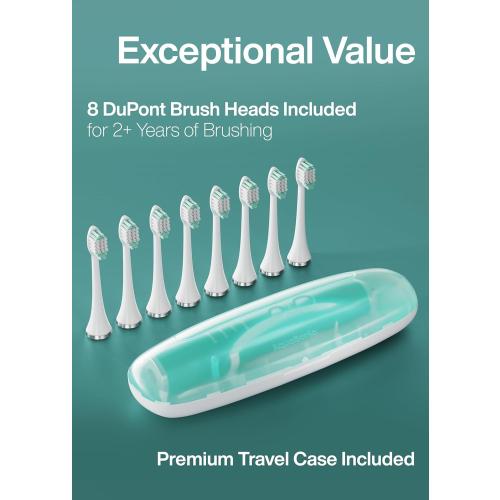 Mint, Aquasonic Vibe Series Ultra-Whitening Toothbrush – ADA Accepted Power Toothbrush - 8 Brush Heads & Travel Case – 40,000 VPM Motor & Wireless Charging - 4 Modes w Smart Timer – Mint Green Metallic