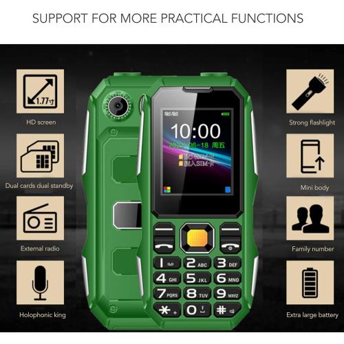 Mini Rugged Cell Phone for Senior, 1.8 Inch Drop Proof and Dust Proof Outdoor Mobile Phone, 5800mAh Battery 32MB Unlocked GSM Cell Phone (OD Green)
